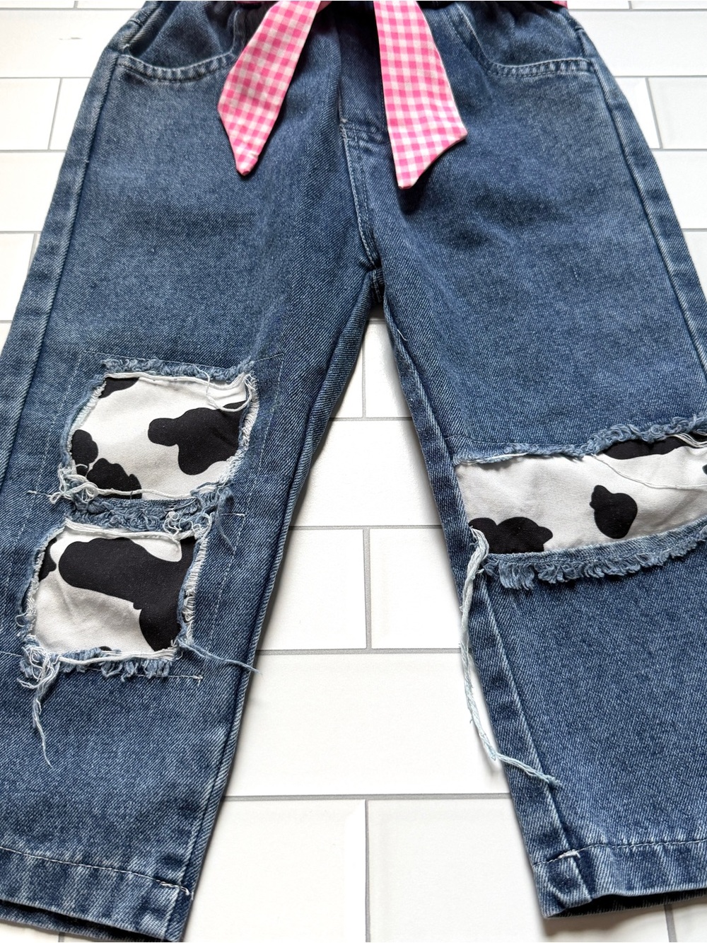 18-24M🐮2pc Western Cowgirl Outfit Cow Print Button Down Shirt Rodeo Denim Jeans - Picture 12 of 14